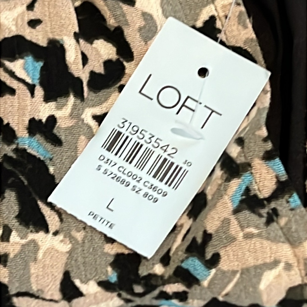 NWT Loft Dress Large Petite LP black blue abstract career business casual soft - Picture 14 of 16